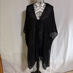 Rachel Zoe Black Lace-Detail Sheer Kimono Cover-Up